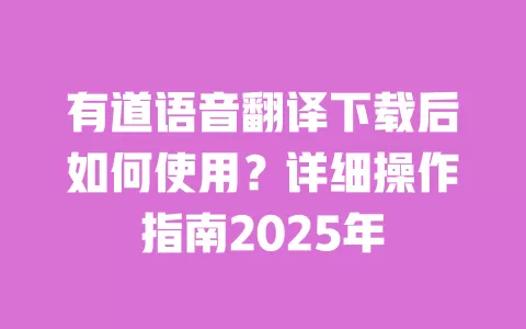 有道语音翻译下载后如何使用?详细操作指南2025年 一
