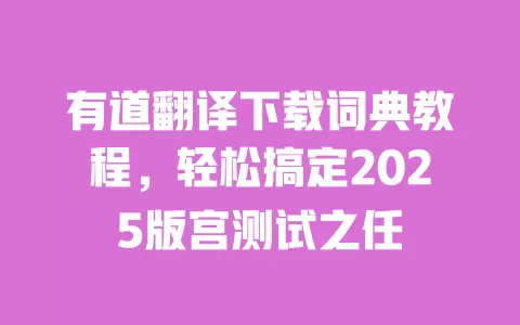 有道翻译下载词典教程，轻松搞定2025版宫测试之任 一