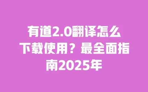 有道2.0翻译怎么下载使用？最全面指南2025年 一