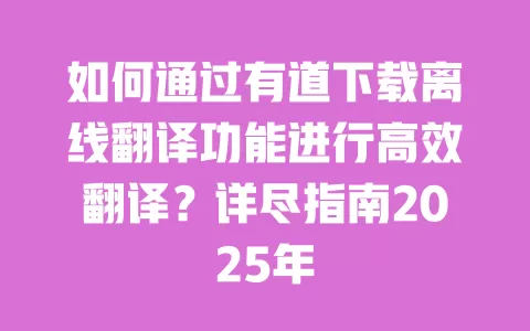 如何通过有道下载离线翻译功能进行高效翻译？详尽指南2025年 一
