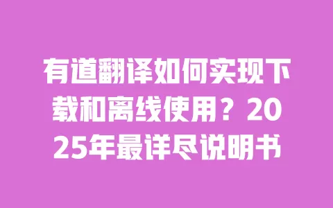 有道翻译如何实现下载和离线使用？2025年最详尽说明书 一