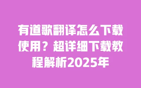 有道歌翻译怎么下载使用？超详细下载教程解析2025年 一