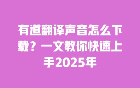 有道翻译声音怎么下载？一文教你快速上手2025年 一
