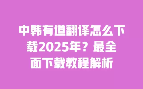 中韩有道翻译怎么下载2025年?最全面下载教程解析 一